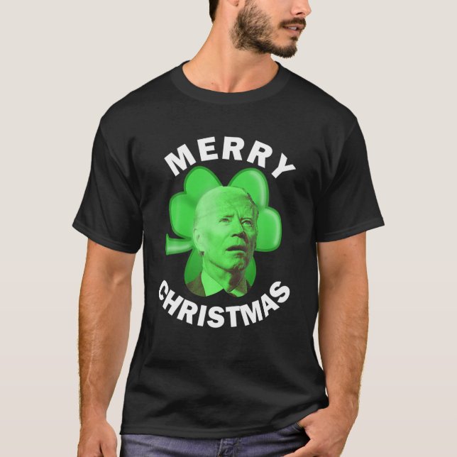 Merry Christmas Biden Leprechaun St Patrick's Day T-Shirt (Front)