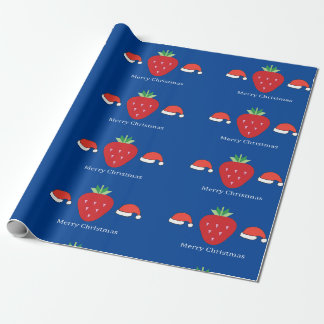Merry Christmas Big Red Strawberry & Santa Hats Wrapping Paper