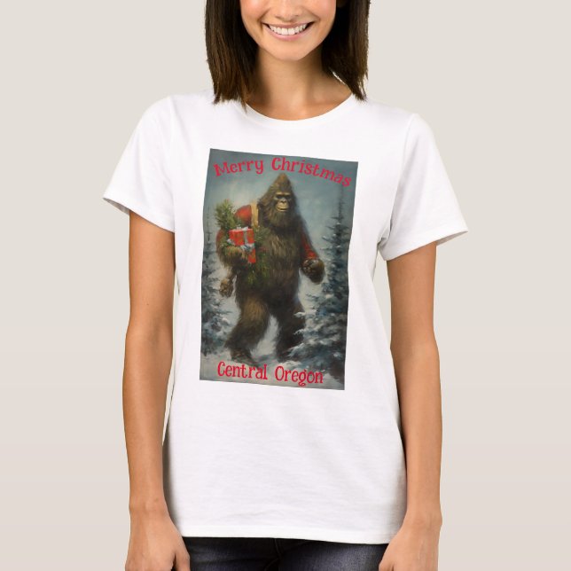 Merry Christmas Bigfoot Central Oregon T-Shirt (Front)
