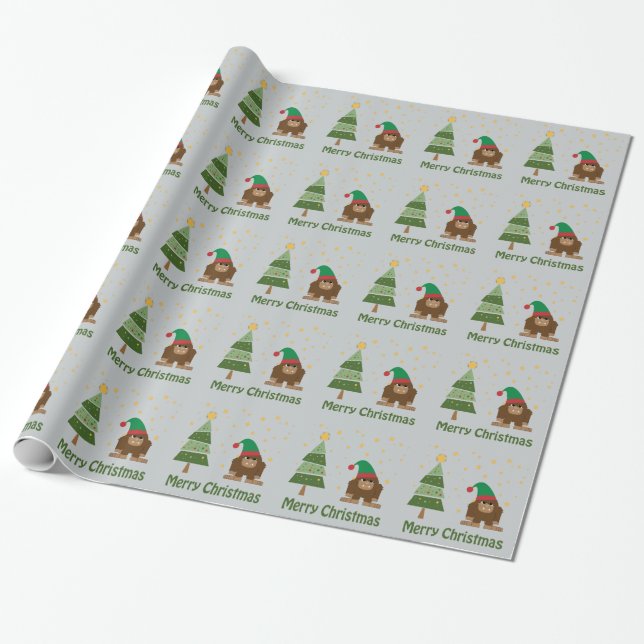 Merry Christmas Bigfoot Wrapping Paper (Unrolled)