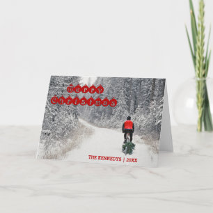 Merry Christmas - Biker bringing home the Tree Holiday Card