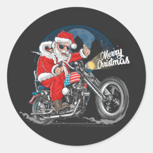 Merry Christmas Biker Santa Classic Round Sticker