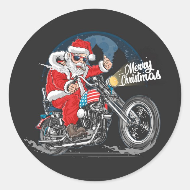 Merry Christmas Biker Santa Classic Round Sticker (Front)
