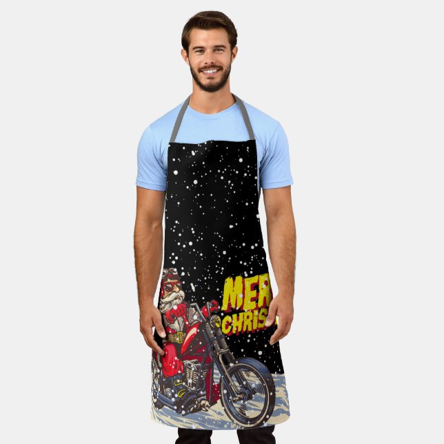 Merry Christmas Biker Santa Claus  Apron (Worn)