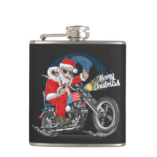 Merry Christmas Biker Santa  Flask