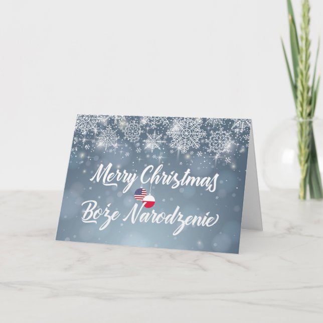 Merry Christmas Bilingual Polish American Card (Front)