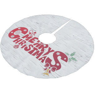 Merry Christmas Birch Tree Pattern Brushed Polyester Tree Skirt
