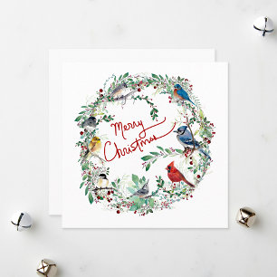 Merry Christmas Bird And Wreath Holiday Card