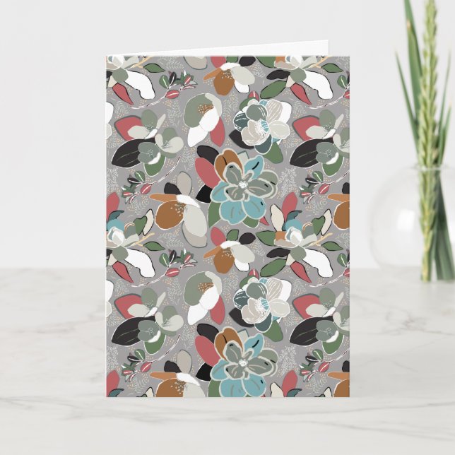 Merry Christmas Bird Floral Grey Holiday Card (Front)