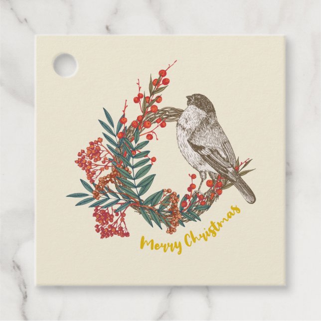 Merry Christmas Bird Wreath Favour Tags (Front)