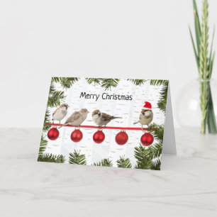 Merry Christmas Birds on a Limb Holiday Card