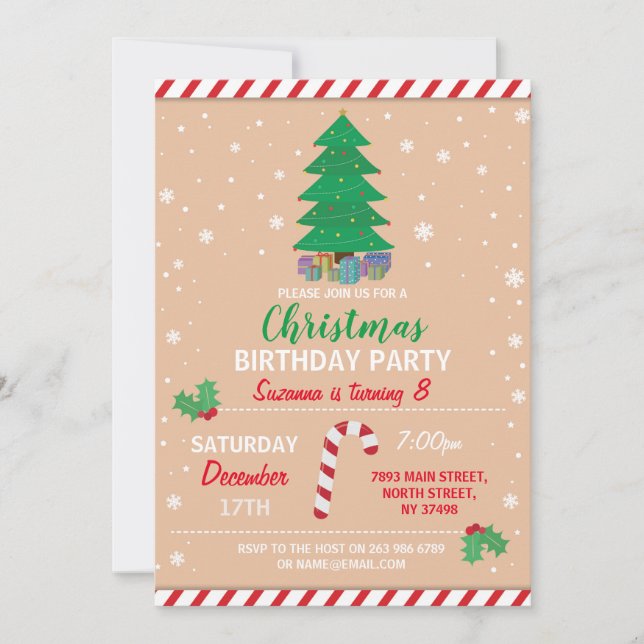 Merry Christmas Birthday Party Xmas Tree Candy Invitation (Front)