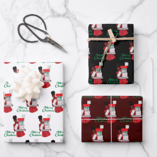 Merry Christmas Black African American Woman Gifts Wrapping Paper Sheet