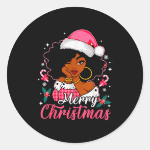 Merry Christmas Black Afro African American Girl S Classic Round Sticker