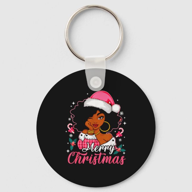 Merry Christmas Black Afro African American Girl S Keychain (Front)