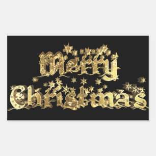 Merry Christmas Black and Gold Elegant Stars Text Sticker
