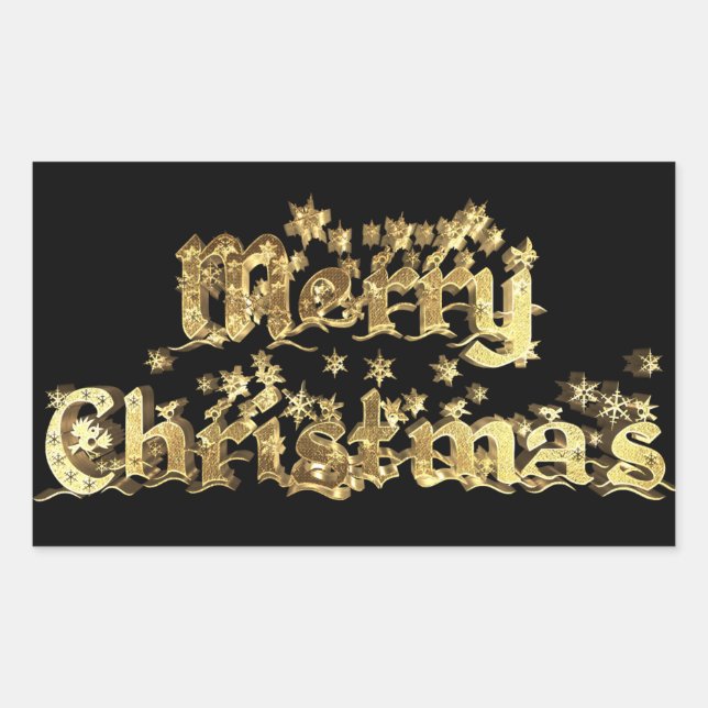 Merry Christmas Black and Gold Elegant Stars Text Sticker (Front)