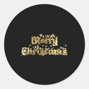 Merry Christmas Black And Gold Stars Tygraphy T Sh Classic Round Sticker