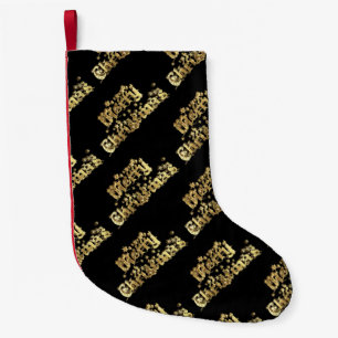 Merry Christmas Black and Gold Stars Typography Small Christmas Stocking