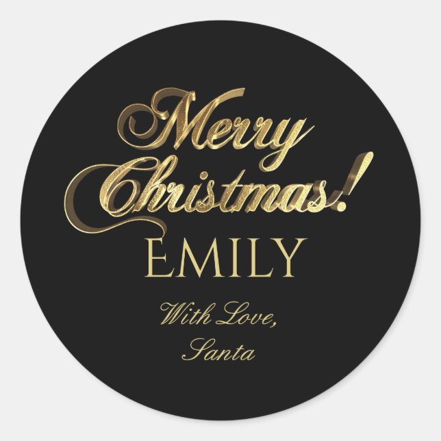 Merry Christmas Black and Gold To and From Classic Round Sticker (Front)