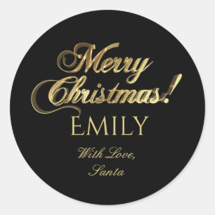Merry Christmas Black and Gold To and From Classic Round Sticker