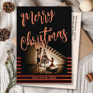 Merry Christmas Black and Red Gold Photo Postcard