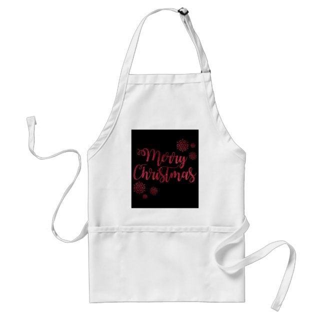 Merry Christmas Black and Red Snowflake Typography Standard Apron (Front)