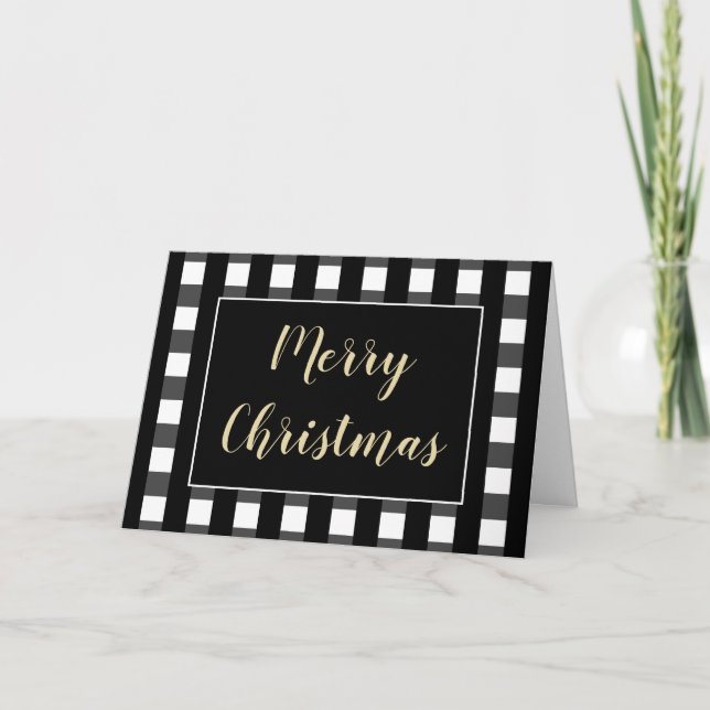 Merry Christmas Black And White Buffalo Check Card (Front)