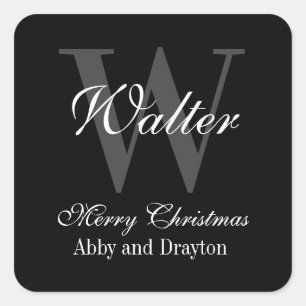 Merry Christmas Black And White Custom Monogram Square Sticker
