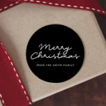 Merry Christmas black and white minimalist Classic Round Sticker<br><div class="desc">A simple and minimalist typography for this personalizable holiday items collection.</div>