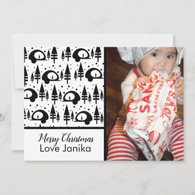 Merry Christmas Black and White Photo Greeting Holiday Card (Front)