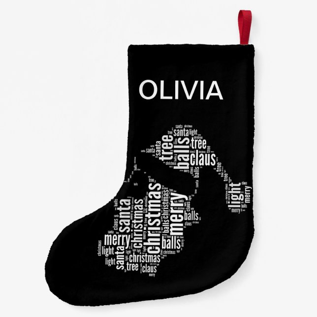 Merry Christmas Black and White Typography Santa Small Christmas Stocking (Back)