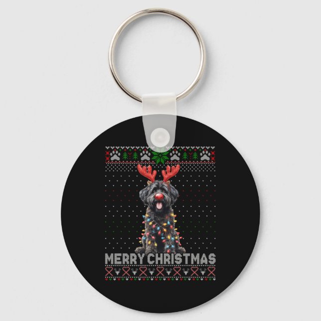 Merry Christmas Black Ao Dog Lover Ugly Xmas T Shi Keychain (Front)