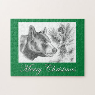 Merry Christmas Black Bear Jigsaw Puzzle