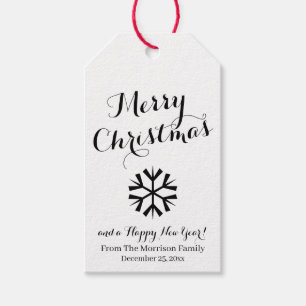 Merry Christmas black calligraphy snowflake Gift Tags