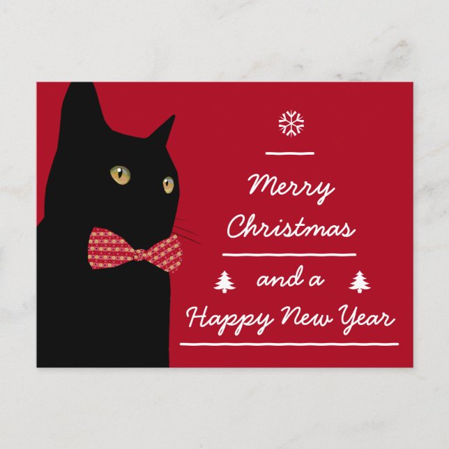 Merry Christmas Black Cat Holiday Postcard (Front)