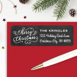 Merry Christmas Black Chalkboard Return Address<br><div class="desc">Elegant Merry Christmas holiday return address labels feature modern white script writing and custom text for a family / last name and return address. Includes a rustic black chalkboard textured background image.</div>