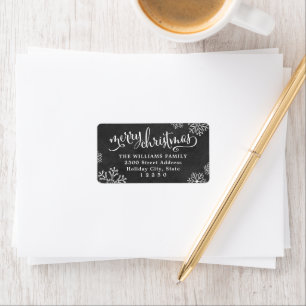 Merry Christmas Black Chalkboard Snowflake Label