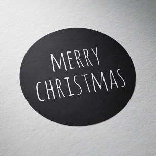 Merry Christmas. Black cute simple typography Classic Round Sticker