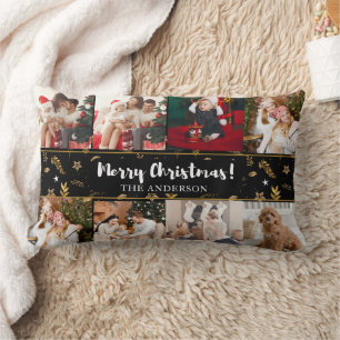 Merry Christmas Black Elegant Modern Photos Lumbar Pillow