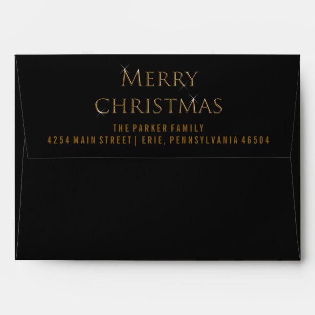 Merry Christmas Black Envelope with Faux Gold (Back (Top Flap))