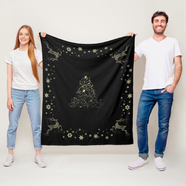 Merry christmas black Fleece Blanket (In Situ)
