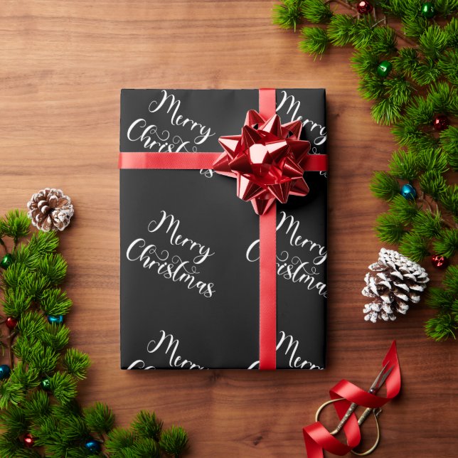 Merry Christmas Black Gift Wrapping Paper  (Holiday Gift)