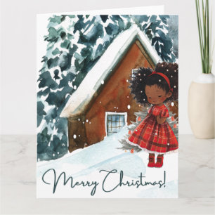 Merry Christmas Black Girl Melanin Girls Xmas Snow Card