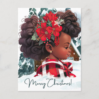 Merry Christmas Black Girl Melanin Girls Xmas Snow Holiday Postcard