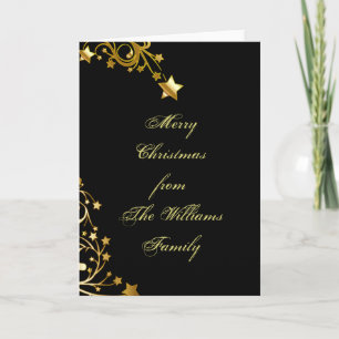 Merry Christmas Black Gold Elegant Chic Stars Holiday Card