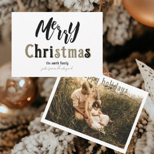 Merry Christmas Black & Gold Photo Holiday Card