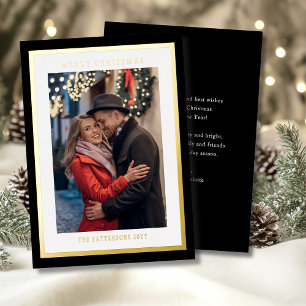 Merry Christmas Black Gold Simple Modern Photo Foil Holiday Card