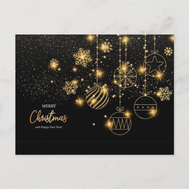 Merry Christmas Black Gold Star Postcard (Front)