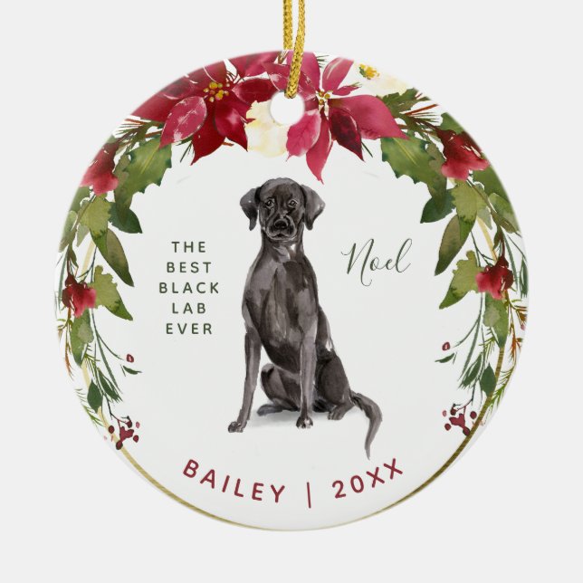 Merry Christmas Black Lab | Add Your Dog's Photo Ceramic Ornament (Front)